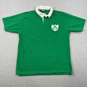 Vintage Ireland Rugby Shirt Mens XL Green Short Sleeve Shamrock Polo 100% Cotton